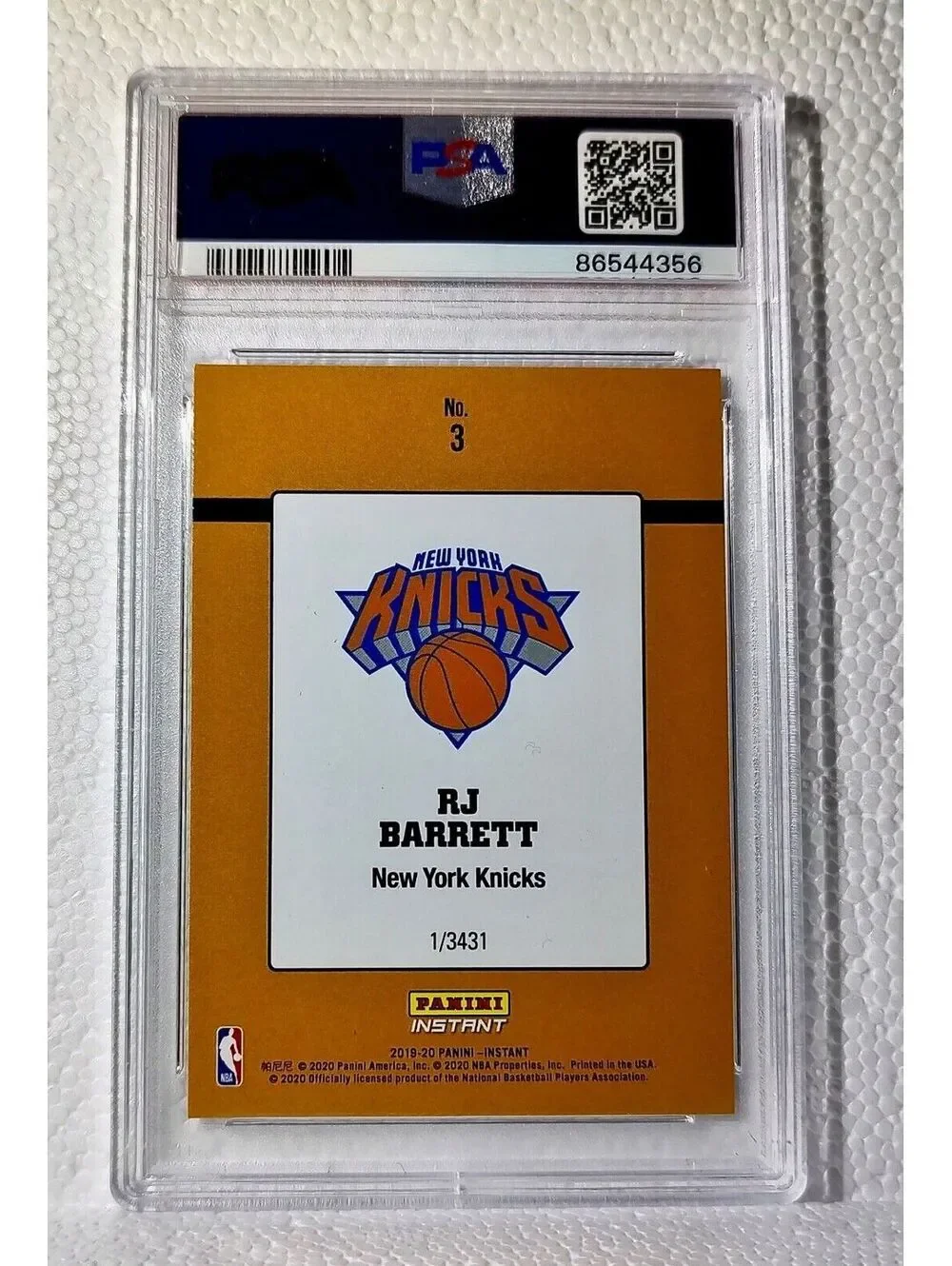 RJ Barrett 2019-20 Panini NBA Rated Rookie Retro Card 1/3431 PSA 9 MINT